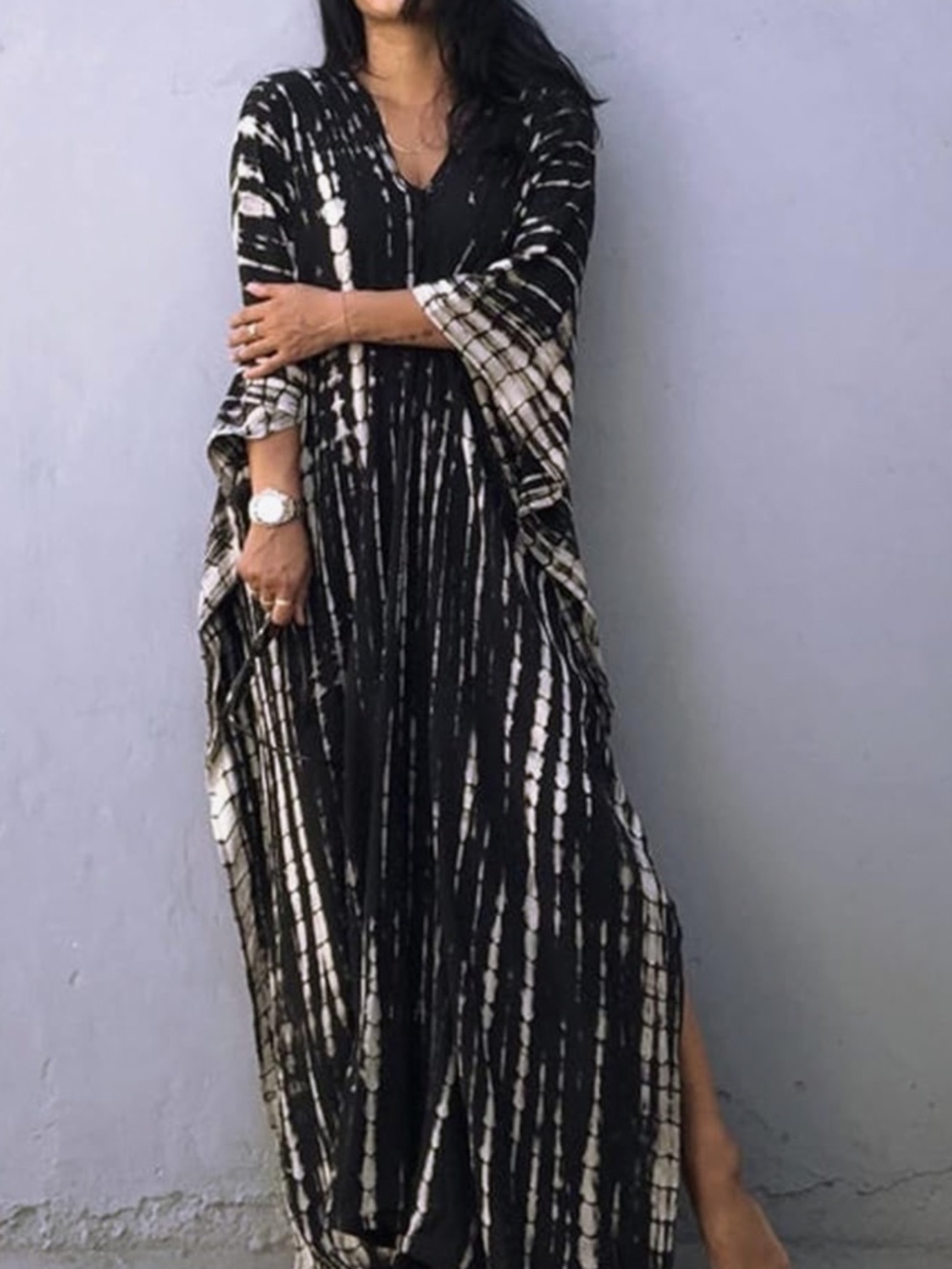 Oversized moo moo boho Tie-Dye Black & White Maxi Dress